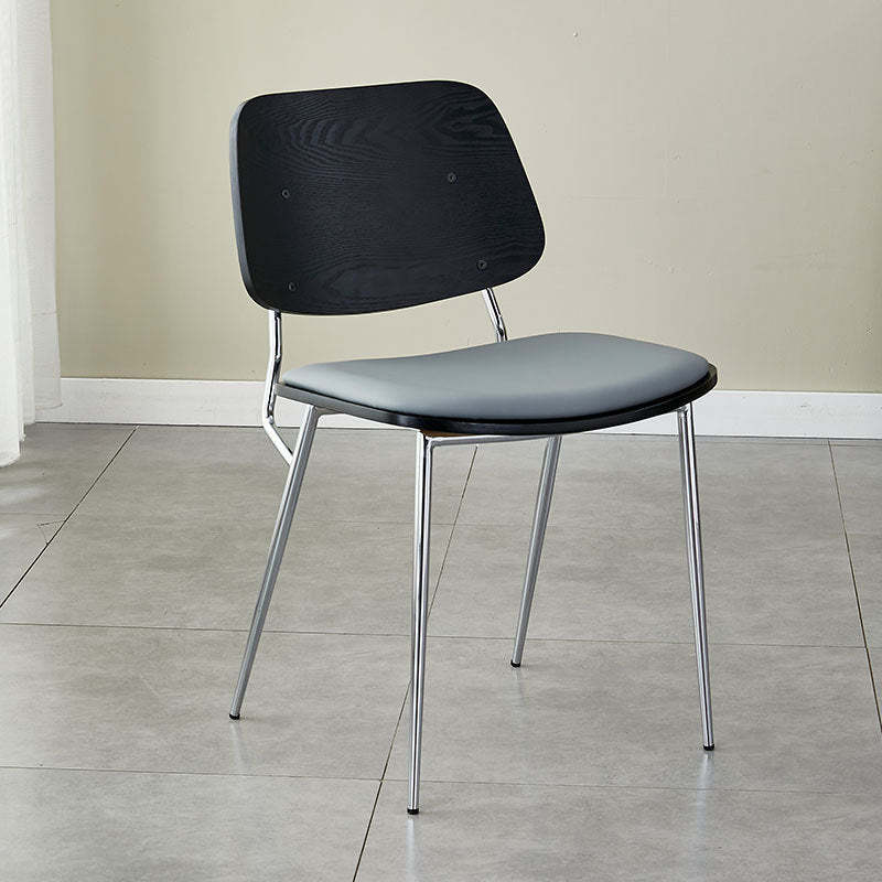 Scandinavian Leather Metal Dining Chair — Black Legs / Original Wood Color / Dark Brown