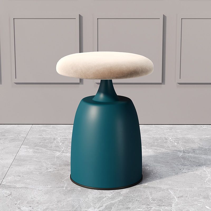Minimalist Cylinder Fabric Metal Vanity Stool — Blue + Orange Base