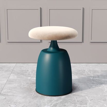 Minimalist Cylinder Fabric Metal Vanity Stool — Blue + Orange Base