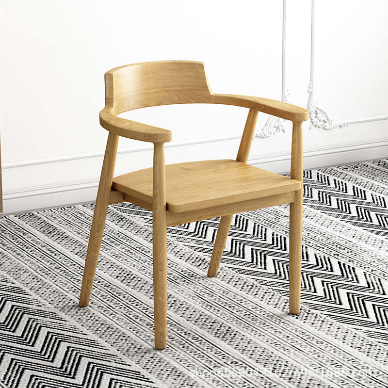 Minimalist Curved Upholstered Wood Dining Chair — Cotton Linen / Original Wood Color