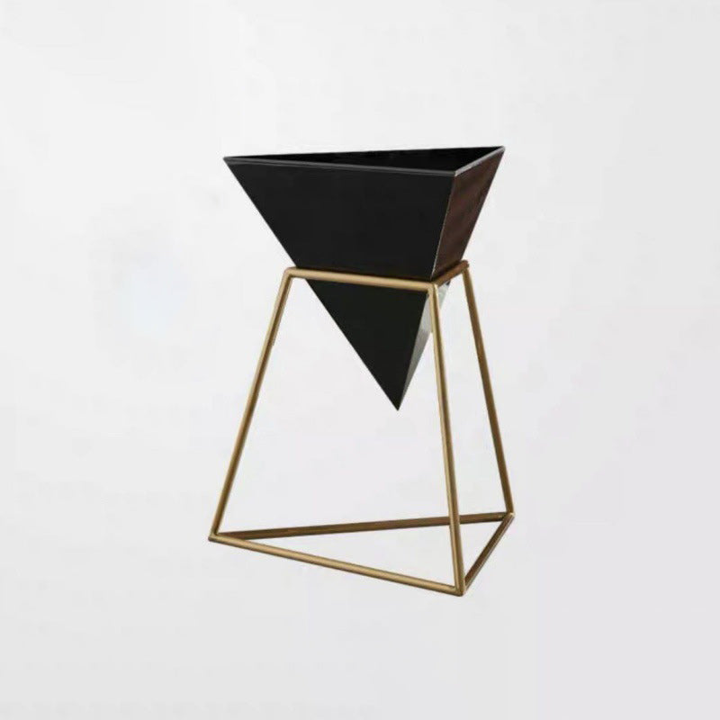 Modern Iron Rock Panel Triangle Side Table 1-Tier
