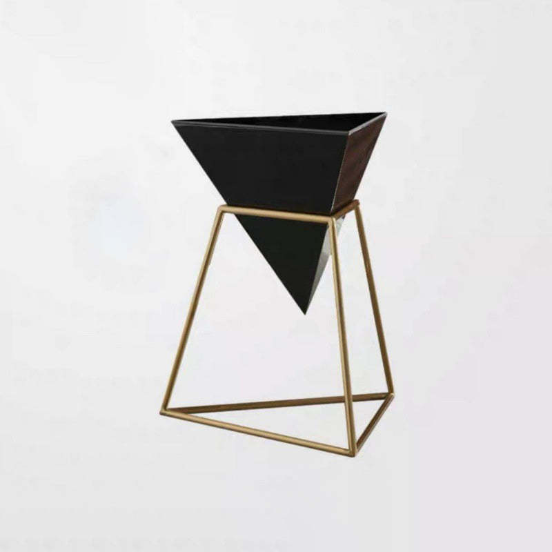 Modern Iron Rock Panel Triangle Side Table 1-Tier