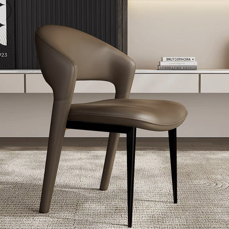 Modern Curved Leather Metal Dining Chair