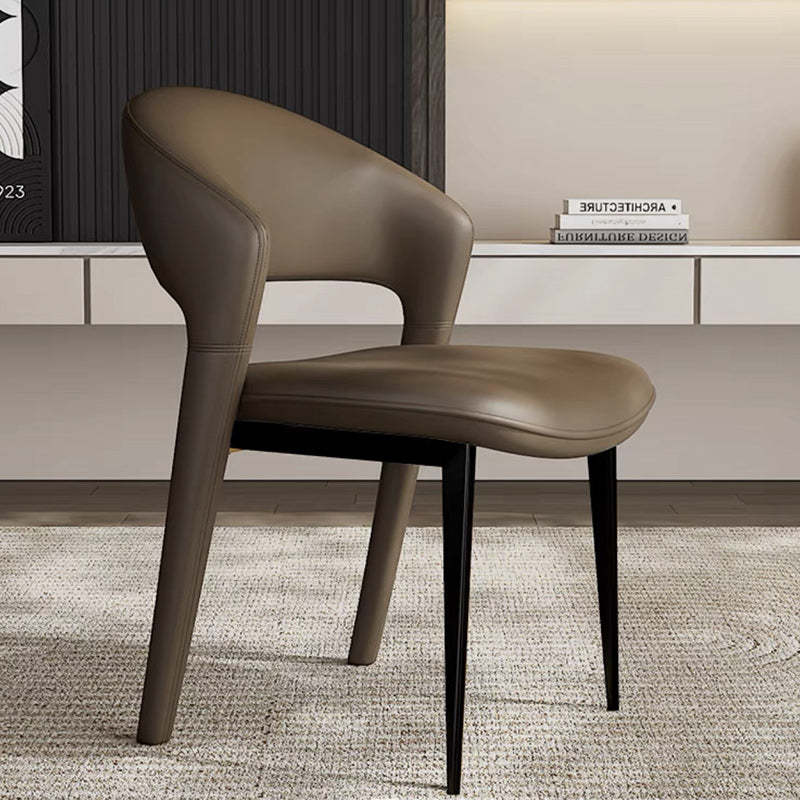 Modern Curved Leather Metal Dining Chair