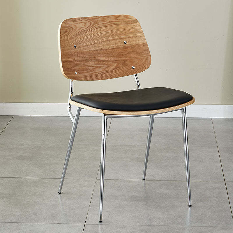 Scandinavian Leather Metal Dining Chair — Black Legs / Black / Dark Brown