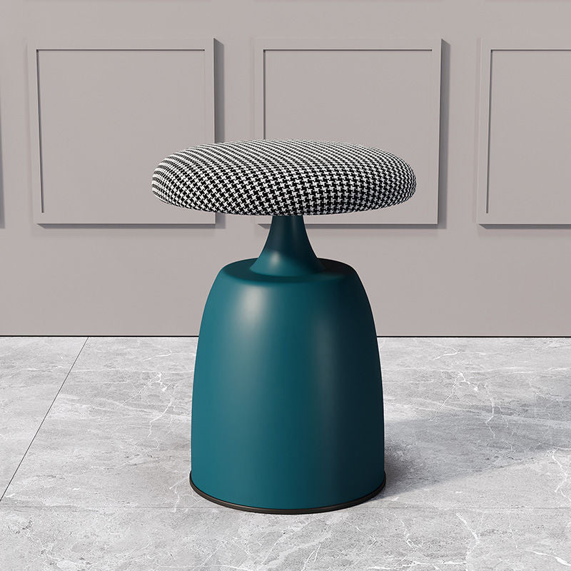 Minimalist Cylinder Fabric Metal Vanity Stool — Pink + Orange Base