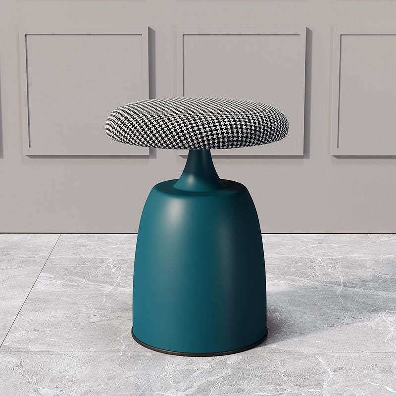 Minimalist Cylinder Fabric Metal Vanity Stool — Pink + Orange Base