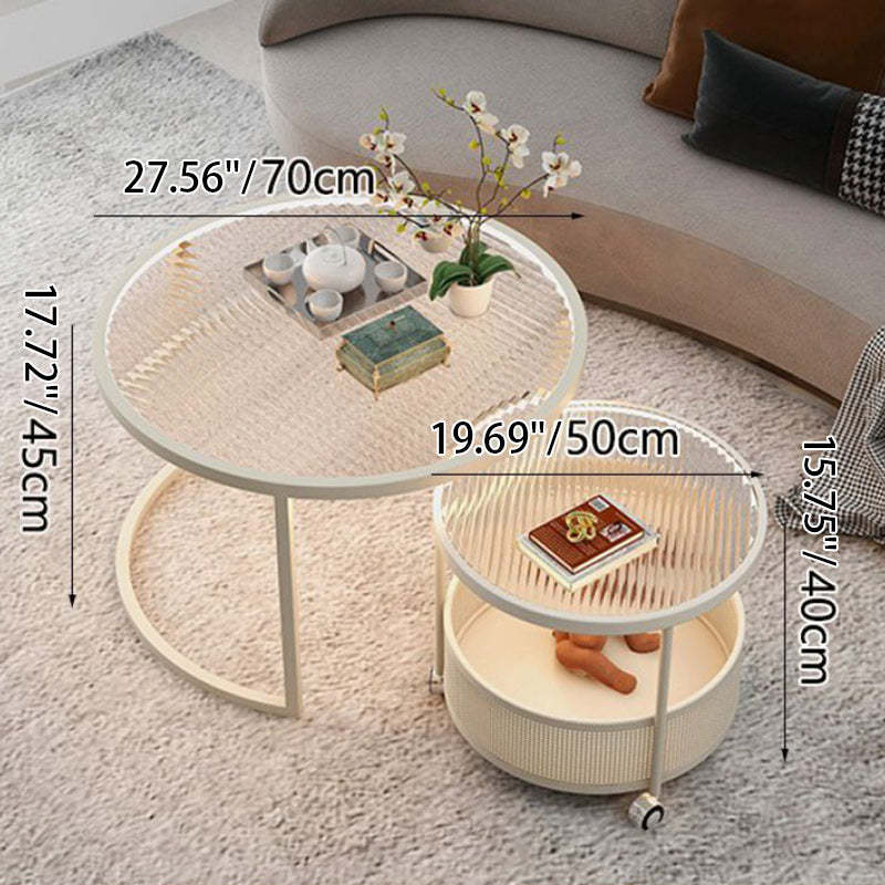 Nordic Glass Metal Round Movable Coffee Table 2-Tier — Black Frame & Transparent Table Top - Movable