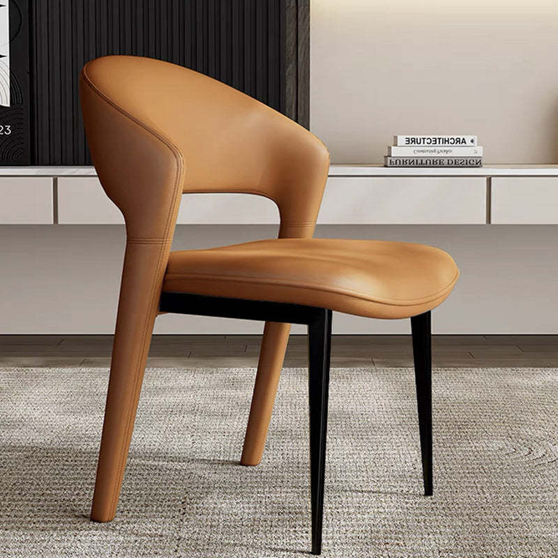 Modern Curved Leather Metal Dining Chair