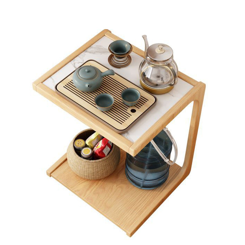 Japanese Glass Wood 2-Tier End Table