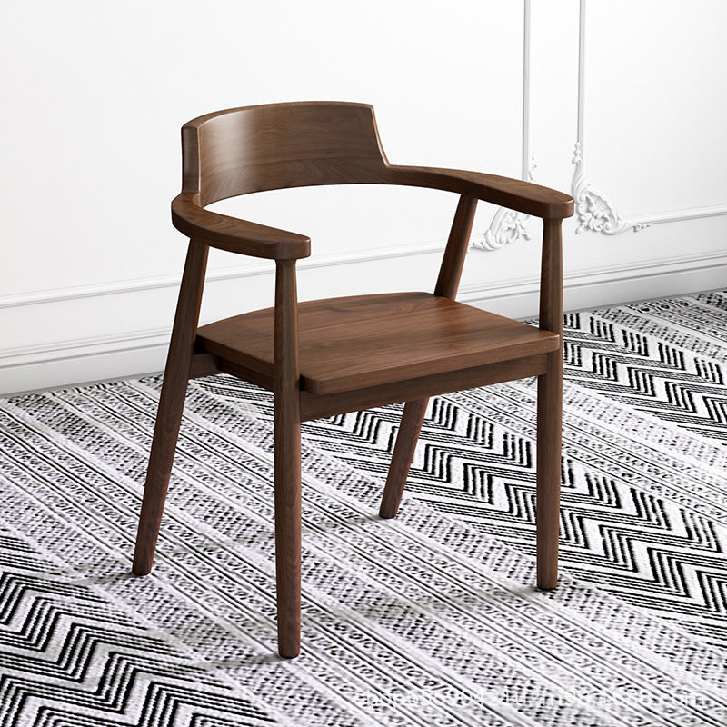 Minimalist Curved Upholstered Wood Dining Chair — Cotton Linen / Walnut Color