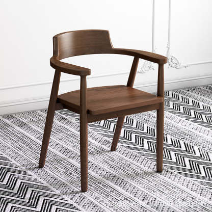 Minimalist Curved Upholstered Wood Dining Chair — Cotton Linen / Walnut Color