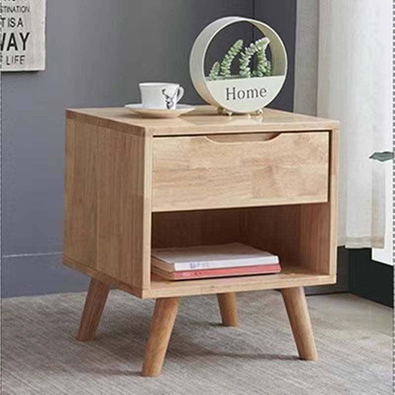 Lighom minimalist rubberwood solid wood glass nightstands