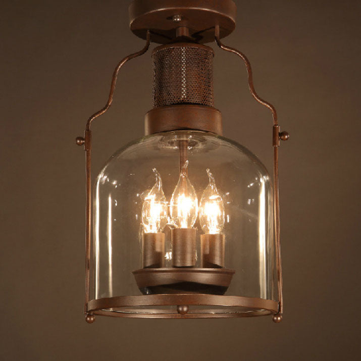 Vintage lantern semi-flush mount light in iron — 220V-240V (UK/AU)