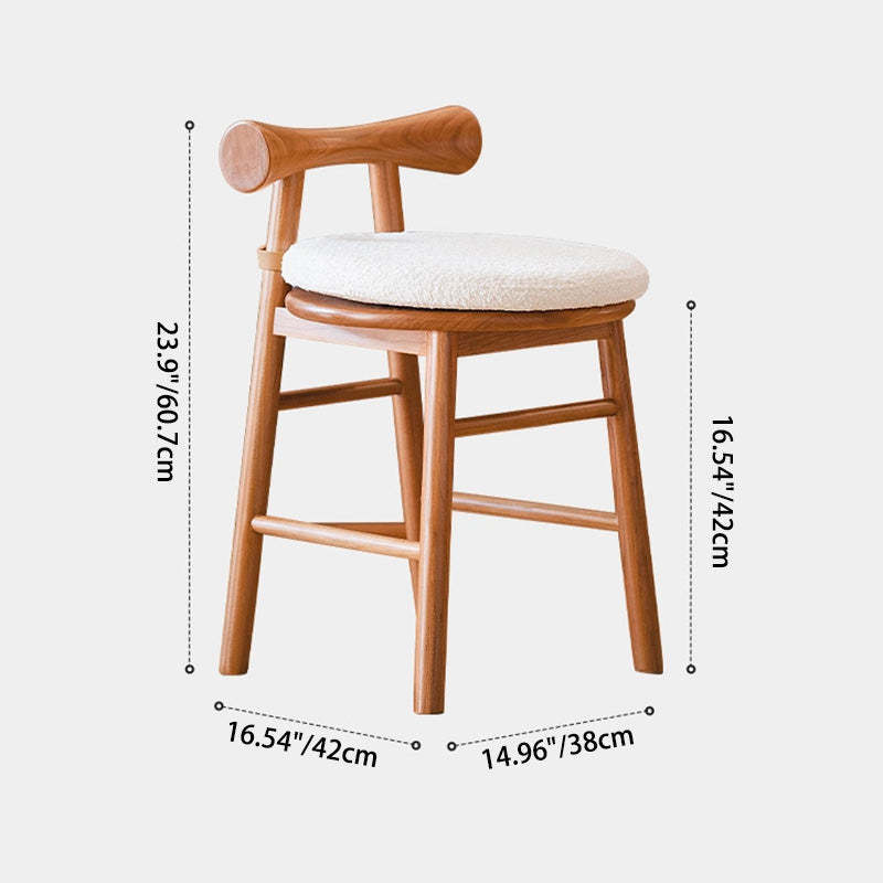 Modern Lambswool Wood Round Vanity Stool Low Back