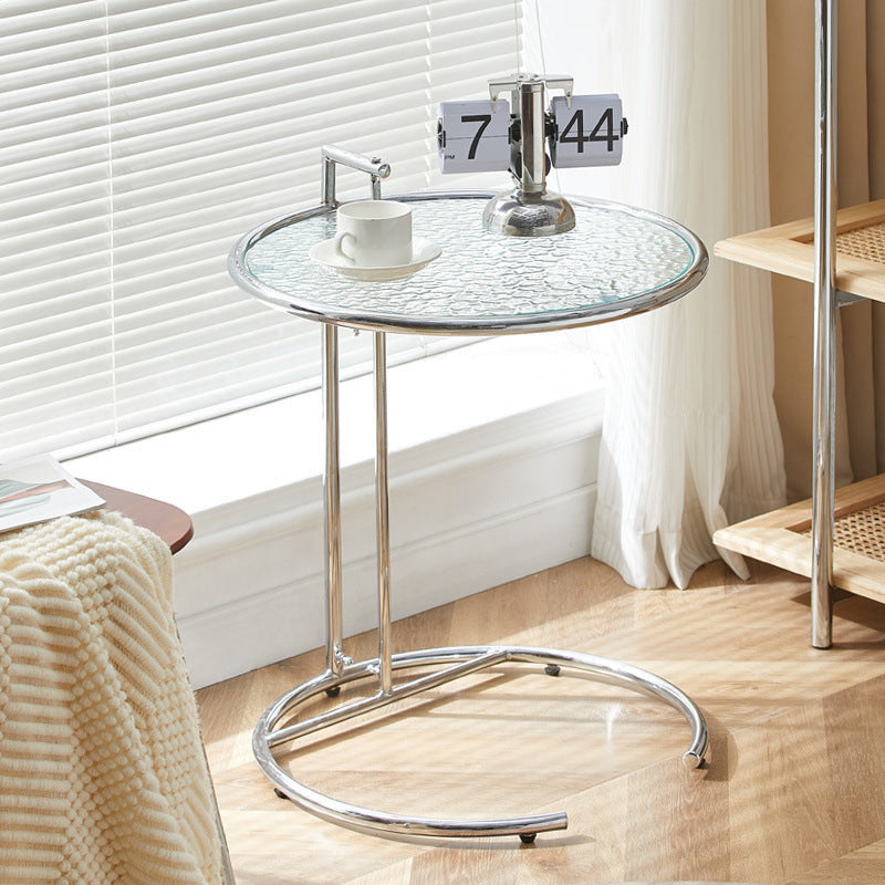 Minimalist Round Glass Steel Coffee Table - Wrg