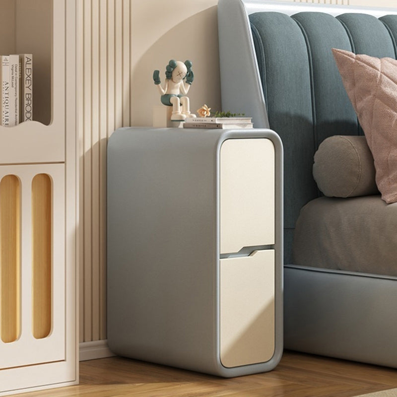 Minimalist Leather Nightstand 2-Drawer — Gray