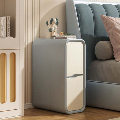 Minimalist Leather Nightstand 2-Drawer — Gray