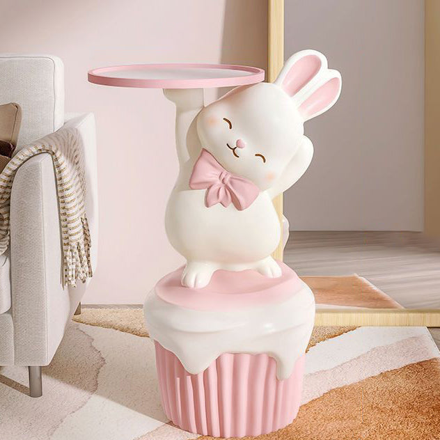 Contemporary Cartoon Rabbit Resin 1-Tray Side Table