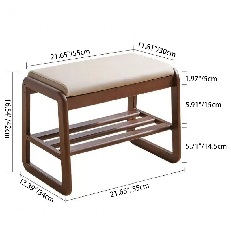 Minimalist Wood Leather Shoe Storage Bench