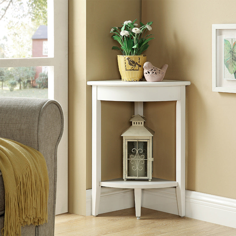 Retro Triangle Rubberwood 2-Tier Side Table — White