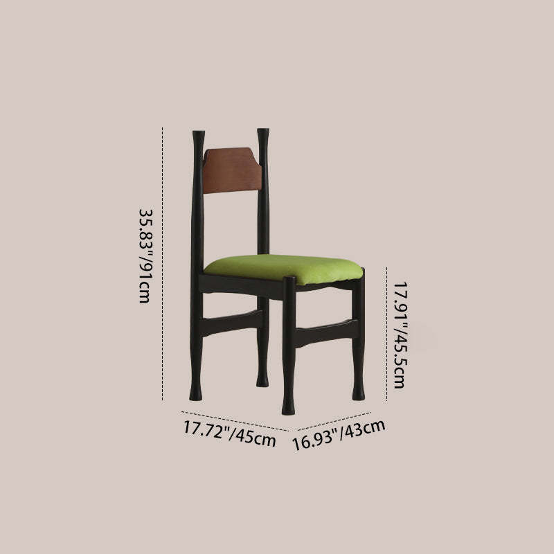 Vintage Wood Curved Velvet Dining Chair — Walnut / Green