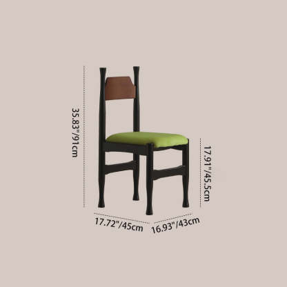 Vintage Wood Curved Velvet Dining Chair — Walnut / Green
