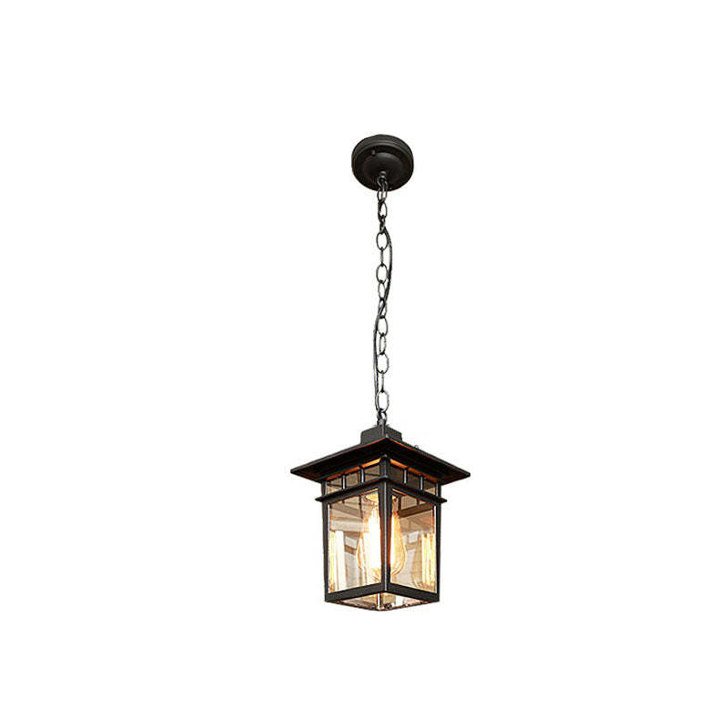 European Square Cage Aluminum Glass Outdoor Pendant Light