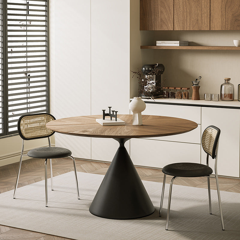 Retro Round Conic Walnut Steel Dining Table