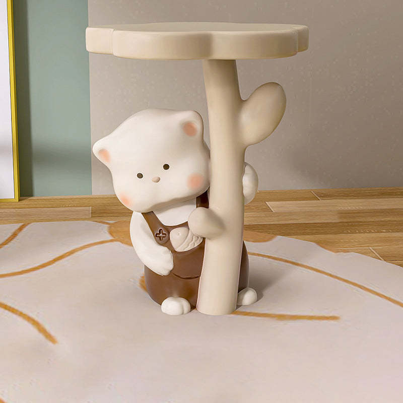 Contemporary Kids Cat Flower Resin End Table