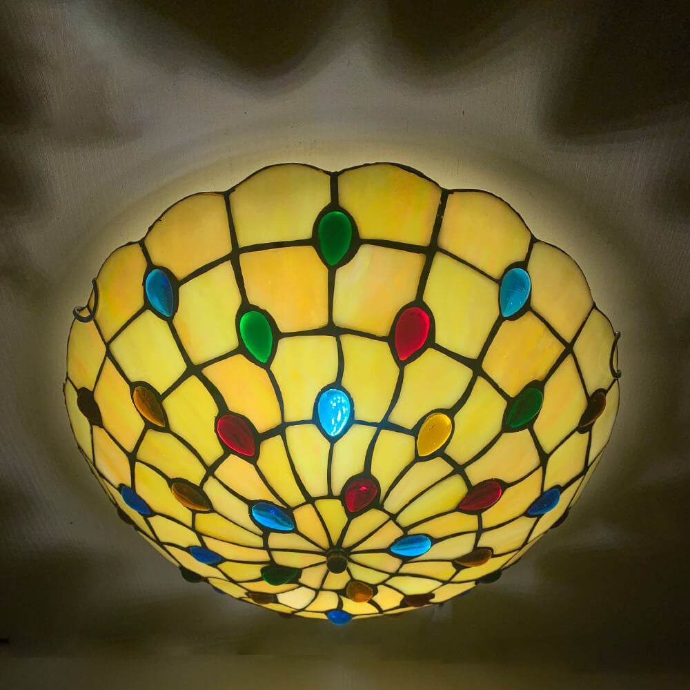 Traditional Tiffany Shell Bead Stained Glass Flush Light