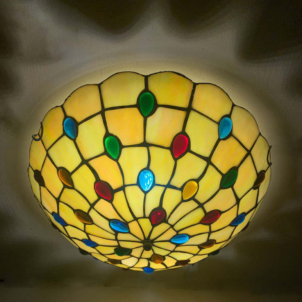 Traditional Tiffany Shell Bead Stained Glass Flush Light — A / 110V-120V For US/CA