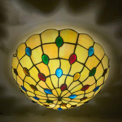 Traditional Tiffany Shell Bead Stained Glass Flush Light — A / 110V-120V For US/CA