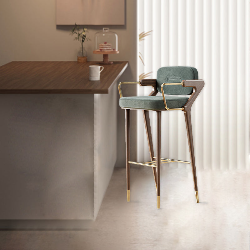 Scandinavian Fabric Brass Walnut Bar Stool