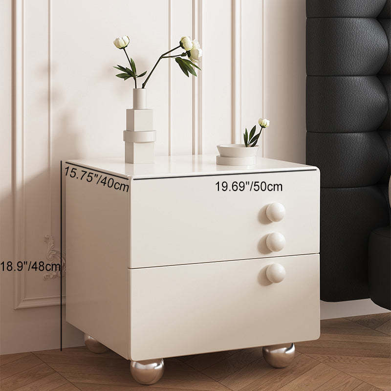 Contemporary Wood Orb Rectangular Nightstand 2-Drawer — White
