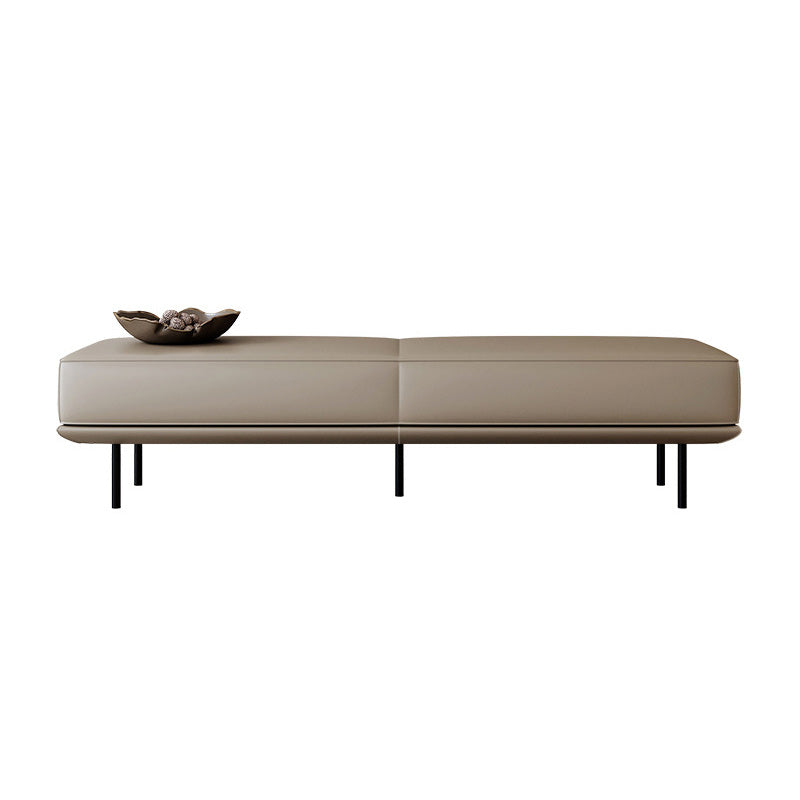 Minimalist Microfiber Leather Wood Rectangular Low Stool — Genuine Leather / Black