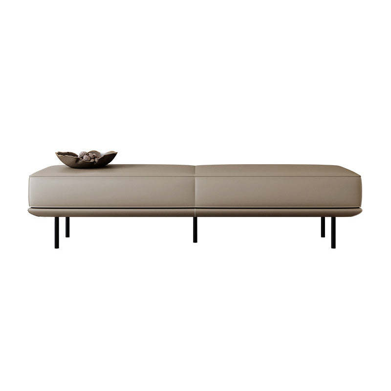 Minimalist Microfiber Leather Wood Rectangular Low Stool — Genuine Leather / Black