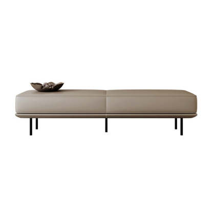 Minimalist Microfiber Leather Wood Rectangular Low Stool — Genuine Leather / Black
