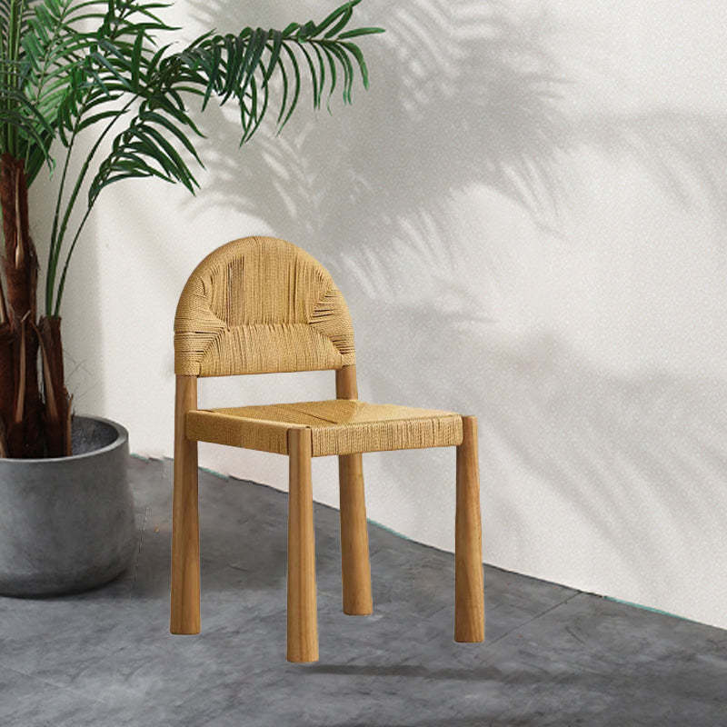 Vintage Square Wood Rattan Armless Chair — Cherry Wood