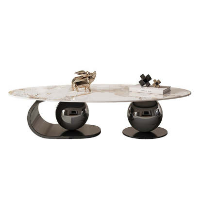 Nordic Elliptical Rock Plate Steel Coffee Table