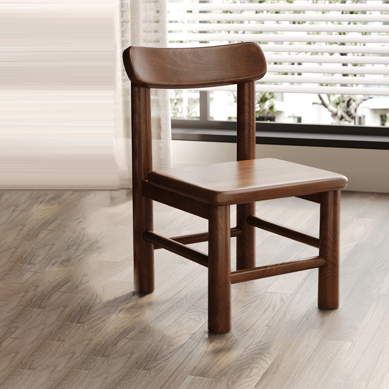 Minimalist Square Leather Solid Wood Chair — A - Walnut