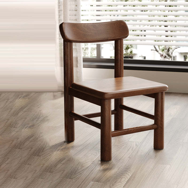 Minimalist Square Leather Solid Wood Chair — A - Walnut