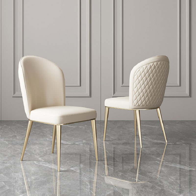Nordic Curved Leather Tapered Leg Dining Chair — White