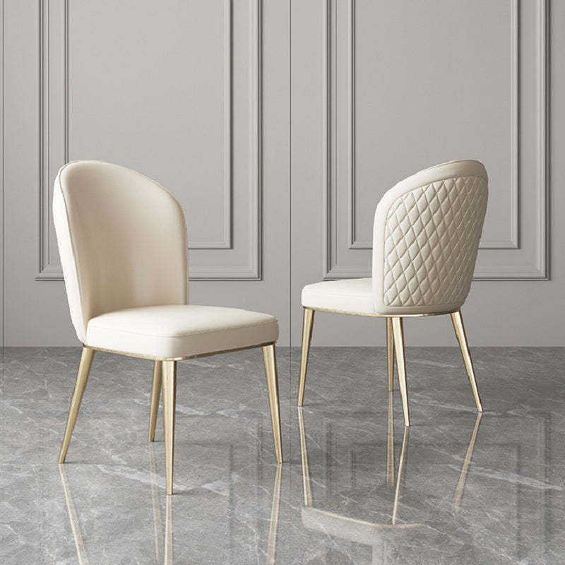 Nordic Curved Leather Tapered Leg Dining Chair — White