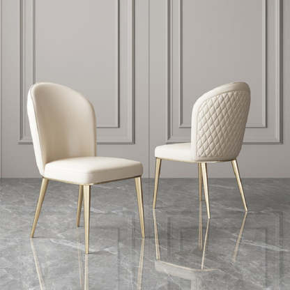 Nordic Curved Leather Tapered Leg Dining Chair — White