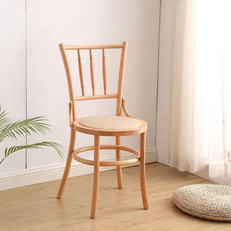 Vintage Cylinder Wood Rattan Dining Chair — Wood / Wood Color