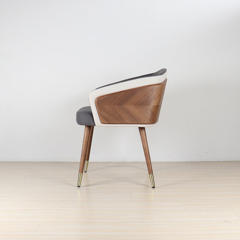 Curved PU Leather Wood Dining Chair — Beige - Fabric