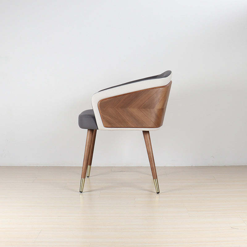 Curved PU Leather Wood Dining Chair — Beige - Fabric