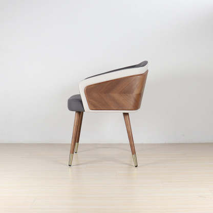Curved PU Leather Wood Dining Chair — Beige - Fabric