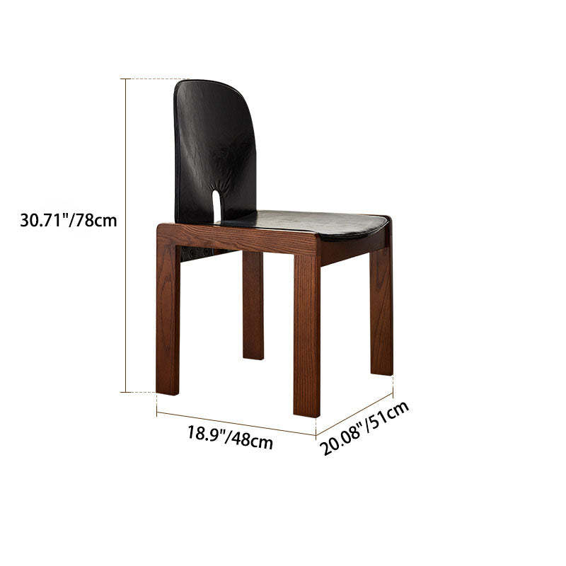 Vintage Curved Ash Wood Leather Dining Chair
